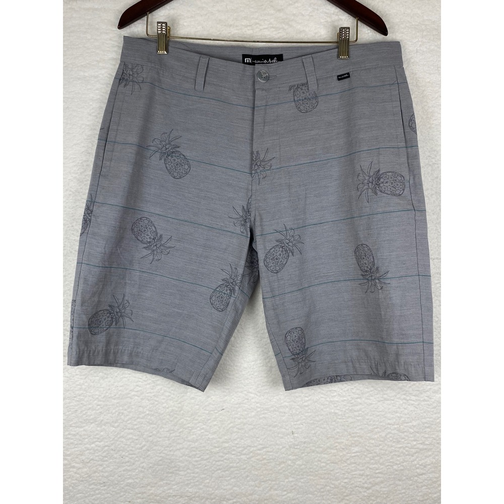 TravisMathew Mens Pineapple Print Performance Shorts Grey Size 36 Stretch‎ Golf